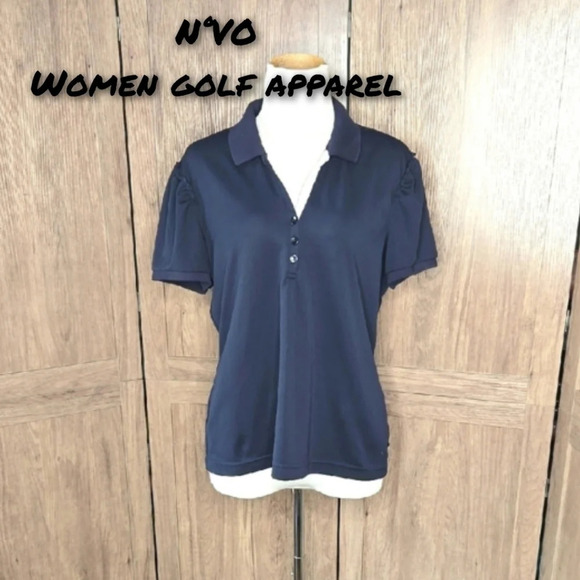 Navy Blue Women's Golf Tennis Polo Shirt ruffled sleeves - Picture 1 of 8